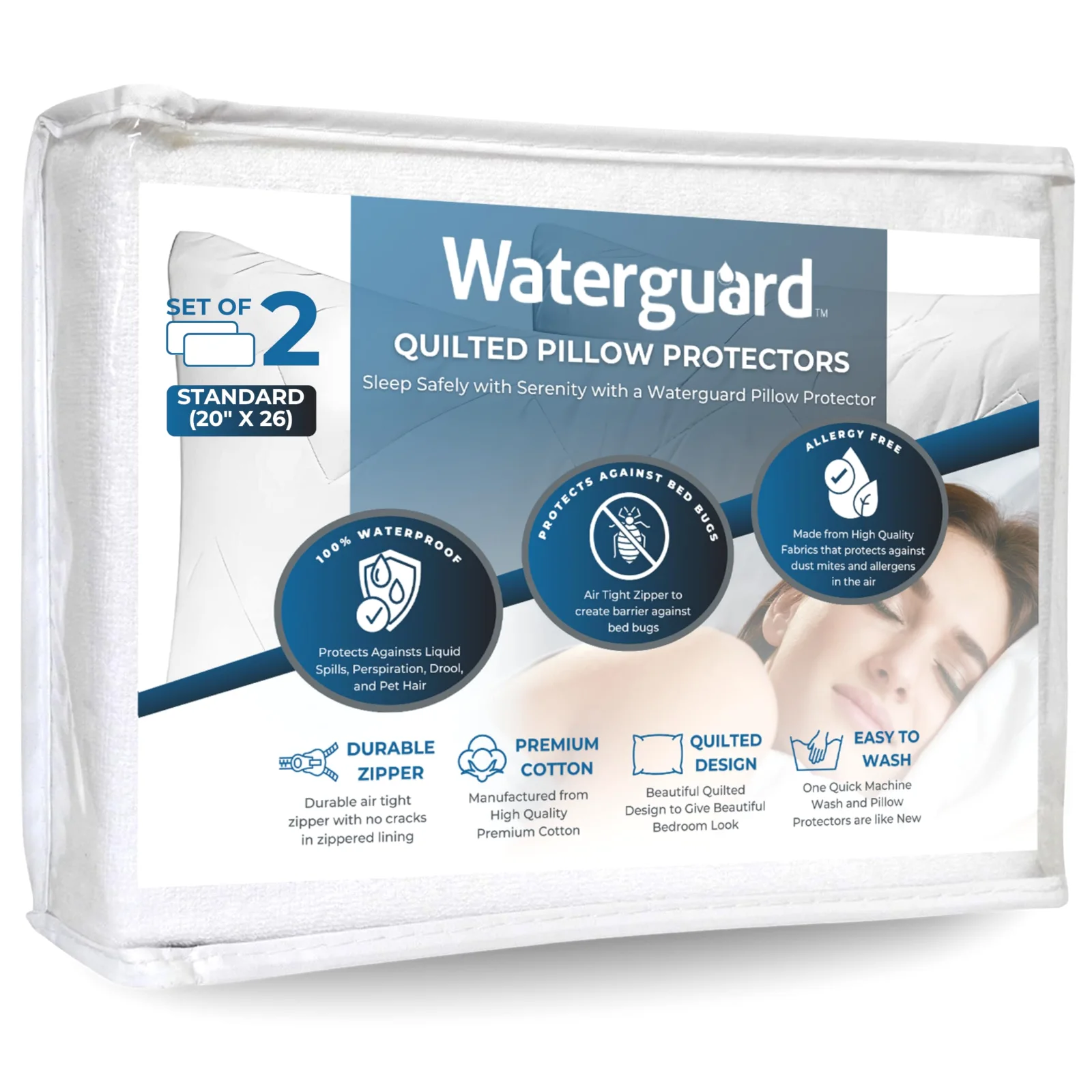 Waterguard Quilted Zippered Pillow Protector